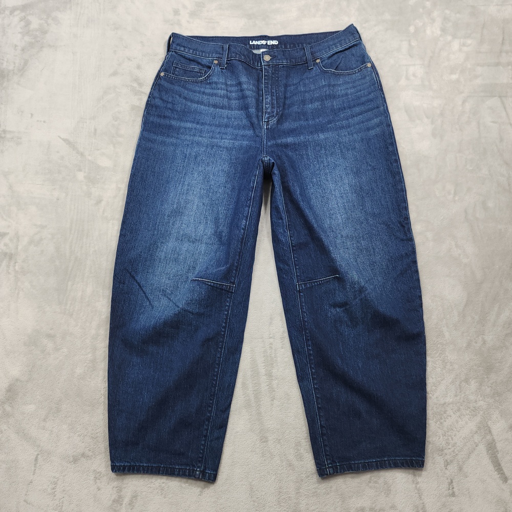 Lands' End Jeans Womens 18 Blue High Rise Relaxed Barrel Ankle Stretch Casual